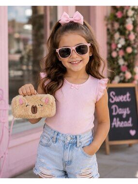 Capybara Sunglass Set Pink Hardcase NEW Girls Kids Summer Gift Capy Cute Purse